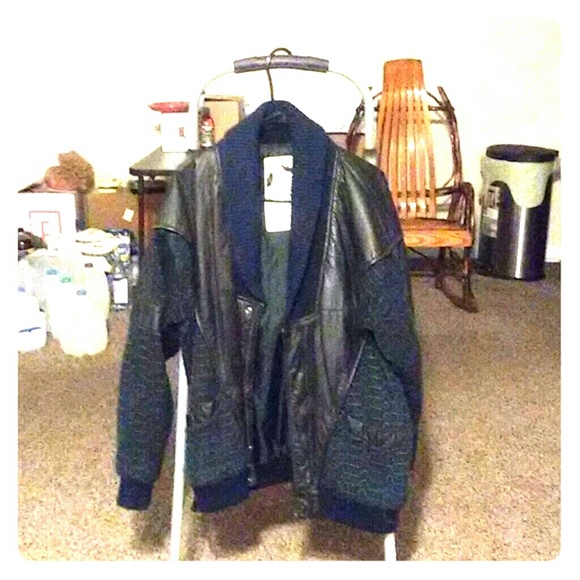 Blue leather and Cotton jacket - Picture 1 of 1